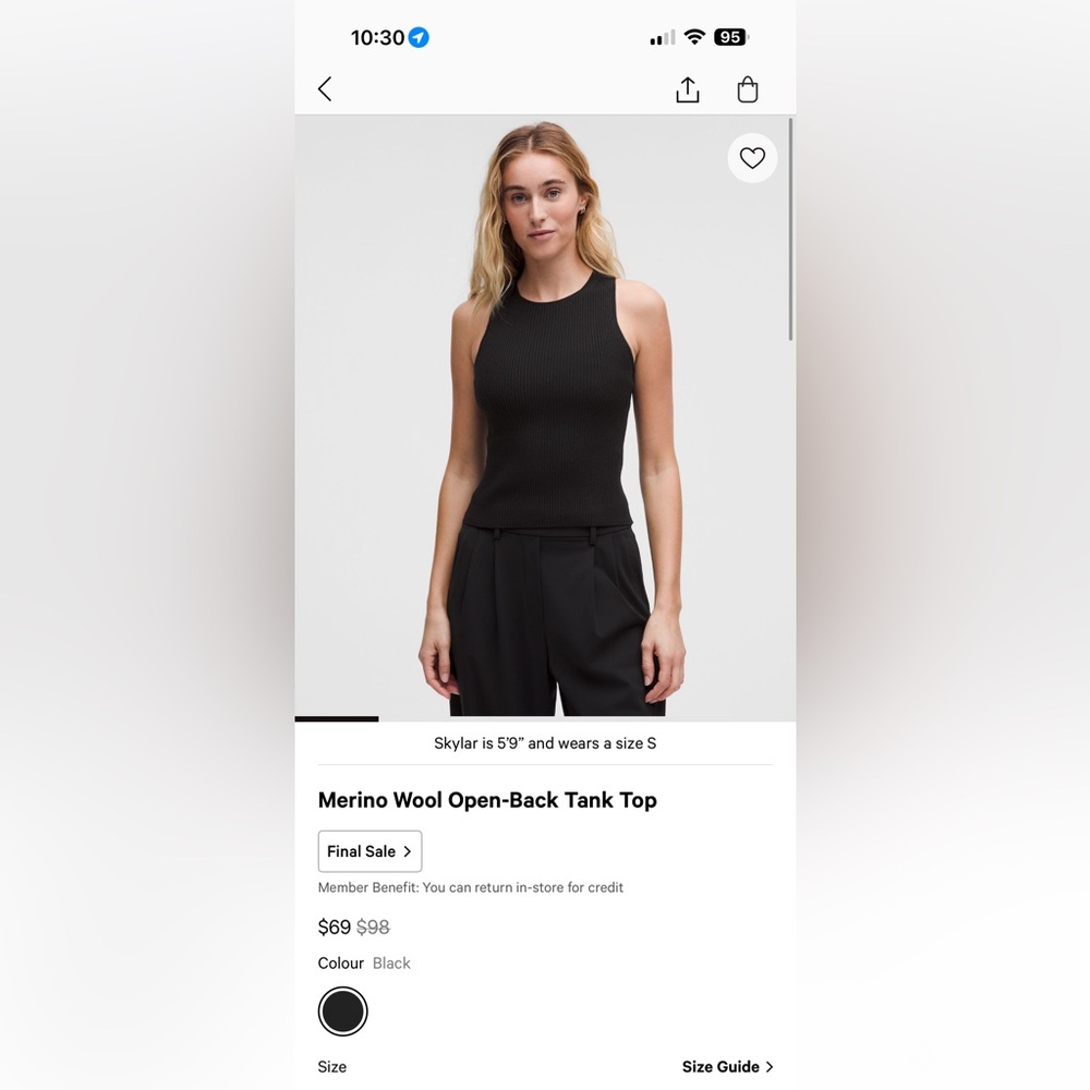 Lululemon merino woo open back top